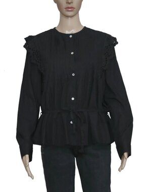 Skall Studio Holly Shirt Top Black Embroidered Eyelet Button S